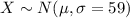 X \sim N(\mu, \sigma=59)