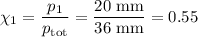 \chi_{1} = \dfrac{p_{1}}{p_{\text{tot}} } = \dfrac{\text{20 mm} }{\text{36 mm}}  = 0.55