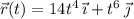 \vec r(t)=14t^4\,\vec\imath+t^6\,\vec\jmath