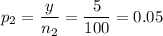 p_2 = \displaystyle\frac{y}{n_2} = \frac{5}{100} = 0.05