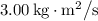 3.00\,{{{\text{kg}} \cdot {{\text{m}}^{\text{2}}}} \mathord{\left/ {\vphantom {{{\text{kg}} \cdot {{\text{m}}^{\text{2}}}} {\text{s}}}} \right. \kern-\nulldelimiterspace} {\text{s}}}