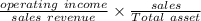 \frac{operating\ income}{sales\ revenue}\times \frac{sales}{Total\ asset}