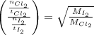 \left(\frac{\frac{n_{Cl_2}}{t_{Cl_2}}}{\frac{n_{I_2}}{t_{I_2}}}\right)=\sqrt{\frac{M_{I_2}}{M_{Cl_2}}}