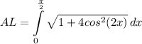 \displaystyle AL = \int\limits^{\frac{\pi}{2}}_0 {\sqrt{1+ 4cos^2(2x)}} \, dx