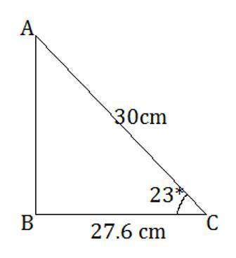 Aright triangle has one angle that measure 23o. the adjacent leg measures 27.6 cm and the hypotenuse