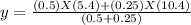 y = \frac{(0.5)X(5.4) +(0.25) X (10.4)}{(0.5 +0.25) }