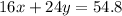 16x+24y=54.8