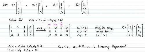 Prove that (1,1,,1,3) and (5,3,3)form a linearly dependent set.