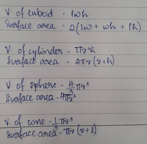 Find the volume and area for the figures shown and answer the question