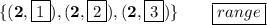 \bf \{(2,\boxed{1}), (2,\boxed{2}), (2,\boxed{3})\}\qquad \boxed{range}