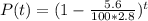 P(t) = (1-\frac{5.6}{100*2.8} )^t