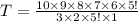 T=\frac{10\times 9\times 8\times 7\times 6\times 5!}{3\times 2\times 5!\times 1}