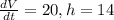 \frac{dV}{dt} = 20, h = 14