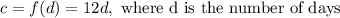 c=f(d)=12d,\text{ where d is the number of days}