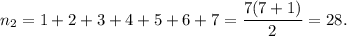 n_2=1+2+3+4+5+6+7=\dfrac{7(7+1)}{2}=28.