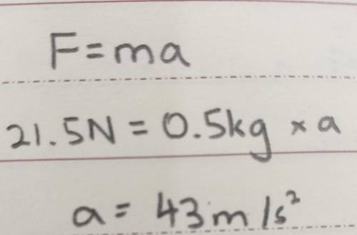 What is the acceleration of a 0.50 kilogram ball that hit with a force of 21.5