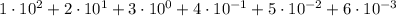 1\cdot10^2+2\cdot10^1+3\cdot10^0+4\cdot10^{-1}+5\cdot10^{-2}+6\cdot10^{-3}