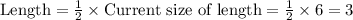 \text{Length} = \frac{1}{2} \times \text{Current size of length}=\frac{1}{2} \times 6 =3