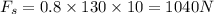 F_s=0.8\times 130\times 10=1040 N