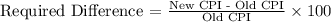 \text{Required Difference = }\frac{\text{New CPI - Old CPI}}{\text{Old CPI}} \times 100