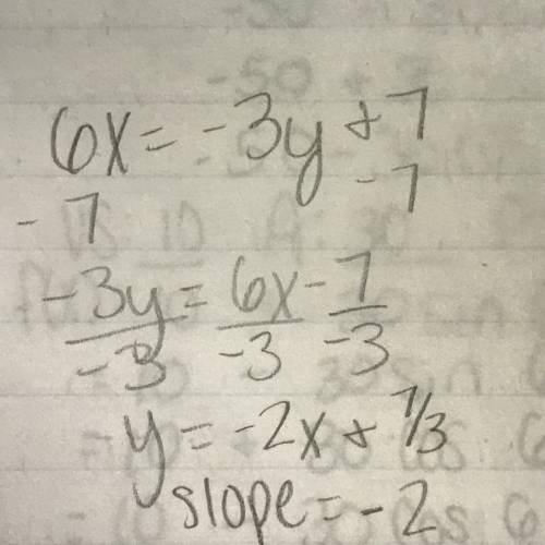 How do i find the slope to 6x=-3y+7 ?