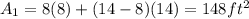 A_{1}=8(8)+(14-8)(14)=148ft^2