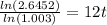 \frac{ln(2.6452)}{ln(1.003)} = 12t