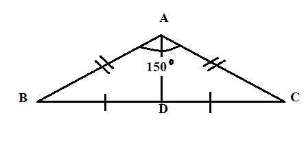 One angle of an isosceles triangle is 150 degrees. ifthe area of the triangle is 9 square feet, what