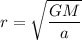 r=\sqrt{\dfrac{GM}{a}}