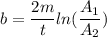 b= \dfrac{2m}{t}ln(\dfrac{A_1}{A_2})