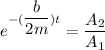 e^{-(\dfrac{b}{2m})t}=\dfrac{A_2}{A_1}