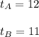 t_A=12\\\\t_B=11