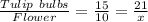 \frac{Tulip\ bulbs}{ Flower} = \frac{15}{10} = \frac{21}{x}