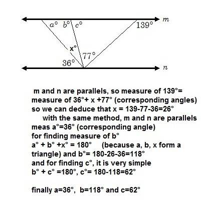 Ineed . find the values of a b and c. note diagram (attached) is not to scale.  answer choices a= 41