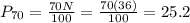P_{70}= \frac{70N}{100} = \frac{70(36)}{100} =25.2