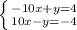 \left \{ {{-10x+y=4} \atop {10x-y=-4}} \right.