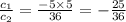 \frac{c_1}{c_2}=\frac{-5\times 5}{36}=-\frac{25}{36}