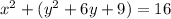 x^{2} +(y^{2}+6y+9)=16