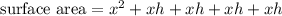 \text{surface area} = x^2 + xh + xh+xh + xh