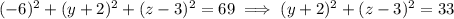 (-6)^2+(y+2)^2+(z-3)^2=69\implies(y+2)^2+(z-3)^2=33