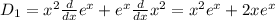 D_1=x^2\frac{d}{dx}e^x+e^x\frac{d}{dx}x^2=x^2e^x+2xe^x