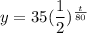 y=35(\dfrac{1}{2})^{\frac{t}{80}