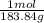 \frac{1mol}{183.84 g}