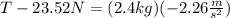 T-23.52N=(2.4kg)(-2.26\frac{m}{ s^{2}})