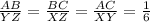 \frac{AB}{YZ}=\frac{BC}{XZ}=\frac{AC}{XY}=\frac{1}{6}