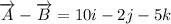 \overrightarrow {A}-\overrightarrow {B}=10i-2j-5k