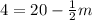 4=20-\frac{1}{2}m