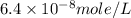 6.4\times 10^{-8}mole/L