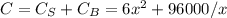 C = C_S + C_B = 6x^2 + 96000/x