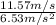 \frac{11.57 m/s}{6.53 m/s^{2}}